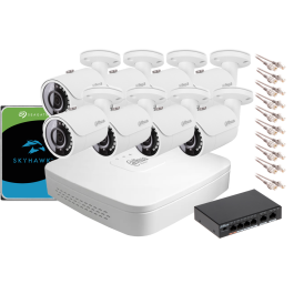 Zestaw monitoringu IP Dahua NVR 1TB 8 kamery tubowe 2MPx