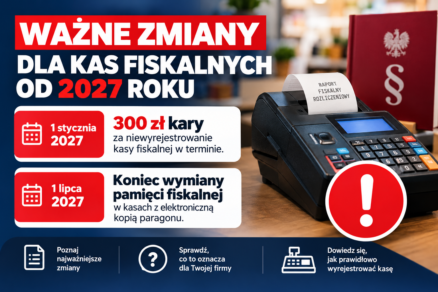 Wyrejestrowanie kasy fiskalnej od 2027 roku – 300 zł kary za spóźnienie i ważne zmiany dla starszych kas